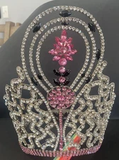 Vintage Large Rhinestone Metal Tiara Crown Pageant Celebration 