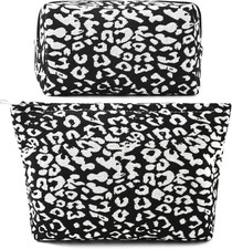 2pc Leopard Print Makeup Bag Canvas Large Toiletry Cosmetic Travel Organizer Set