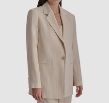 DKNY Women's Beige Pinstripe Button-Front Long-Sleeve Blazer Jacket Size 6