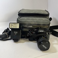 Vivitar V2000 35mm Camera w/ 35-70mm Lens Strap Bag Flash Vivitar 2800 UNTESTED