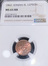 1862 Greece Ionian Islands 1 Lepton NGC MS 65 RB