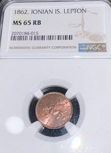1862 Greece Ionian Islands 1 Lepton NGC MS 65 RB