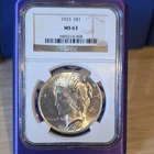 1923 Peace Dollar MS63 NGC Certified Silver $1 Coin Philadelphia, Dinged Holder
