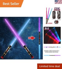2-in-1 Light Up Swords Dual Saber3 Color Changing Led, Fx Sound Motion Sensitive