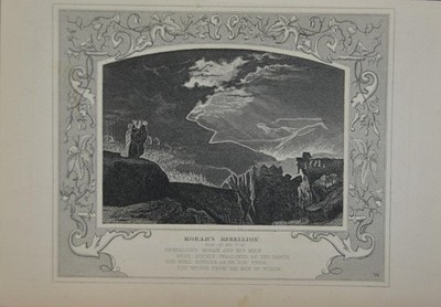 Antique Religious Art Korah's Rebellion 1860 Christian Original History