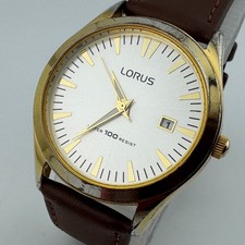 Vintage Lorus Quartz Watch LR3250 Men 30m Gold Tone Leather Date New Battery