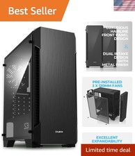 S3 - ATX Mid-Tower PC Case - Full Acrylic Side Panel - 3x Case Fan 120mm Pre-...