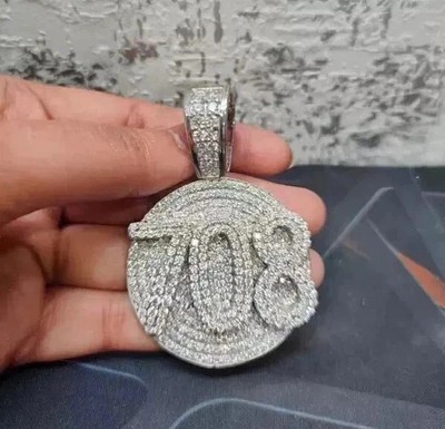 Custom Number Pendant 14K White Gold Plated 2.6Ct Round Cut Real Moissanite