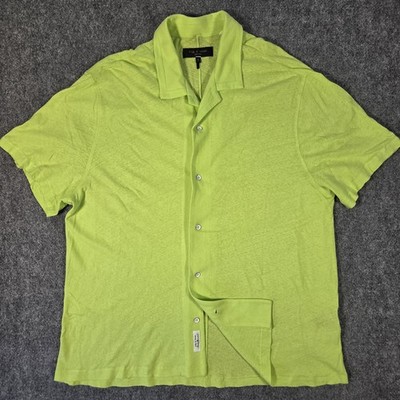 Rag & Bone Mens Large Avery Knit Linen Blend Short Sleeve Button Up Shirt