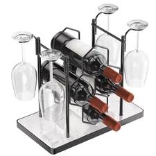 Countertop Wine Rack,Freestanding Modern Metal Small Wine Rack for 4 Wine Bot...