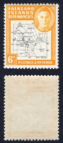 Falkland Is Dep Heijtz 50g3 6d THIN Map Re-entry at 60 degrees South U/M