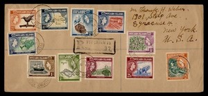 DR WHO 1958 PITCAIRN ISLANDS QEII COMBO 2.60 REGISTERED TO USA R53550