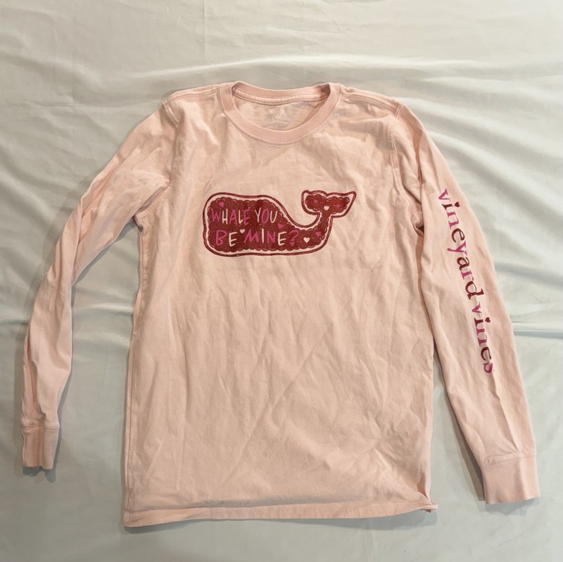 Vineyard Vines Youth Large Valentines Long Sleeve Pink Whale