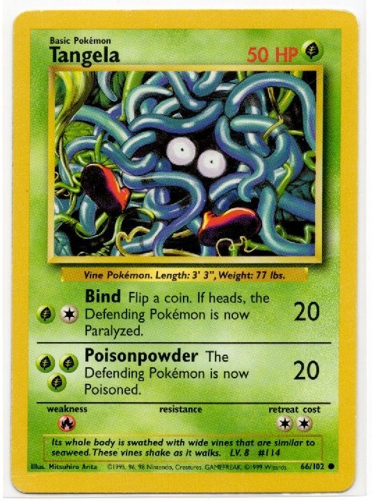 🍃Tangela 66/102 Pokemon Base Set Near Mint🍃