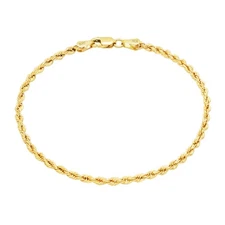 10K Yellow Gold 2mm Diamond Cut Rope Chain Bracelet or Anklet 7" 7.5" 8" 8.5" 9"
