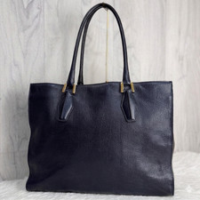 TOD'S Tote Bag Navy Blue Leather Shoulder Bag Large Logo Professional Carryall
