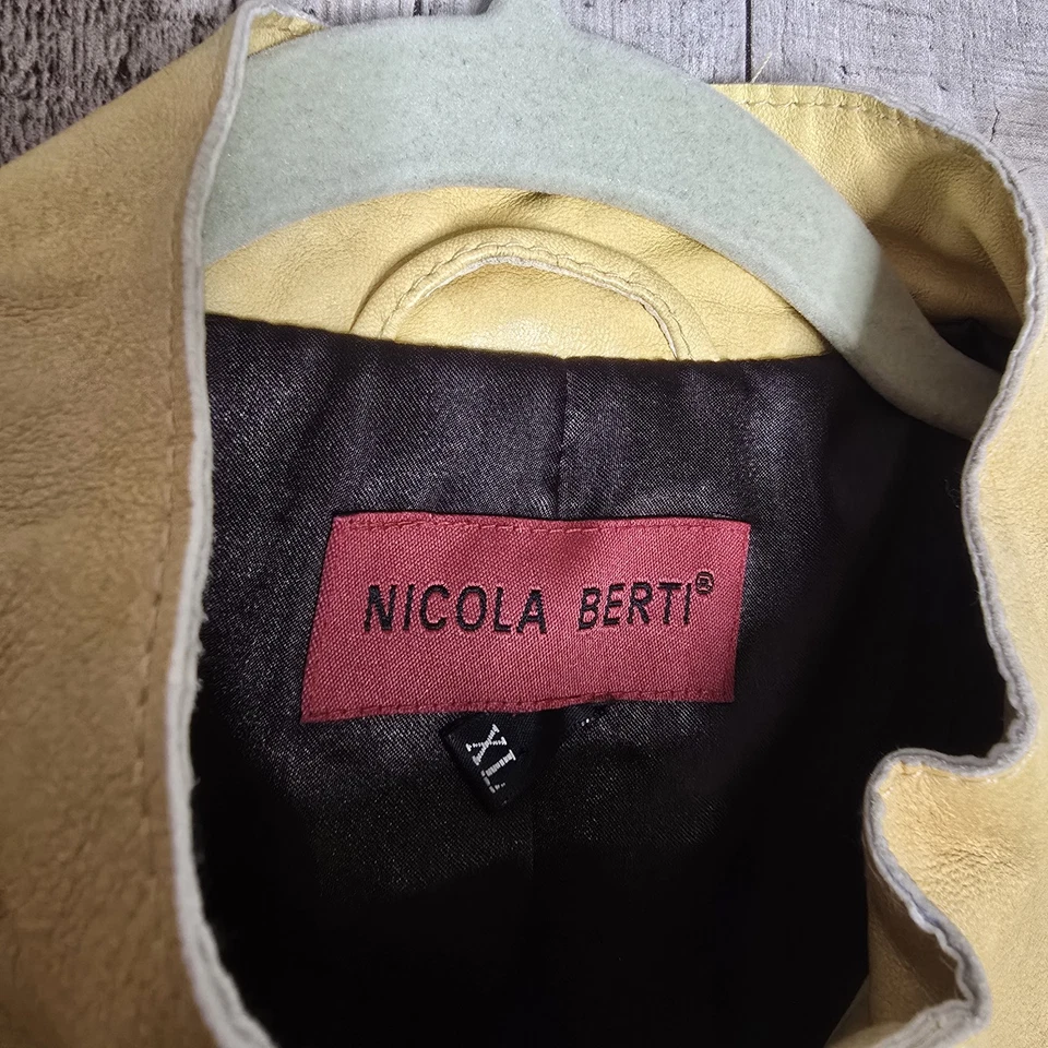 Nicola Berti Leather Jacket Womens Size XL Yellow Zip Front Motorcycle 90s Y2K - Image 3 of 4