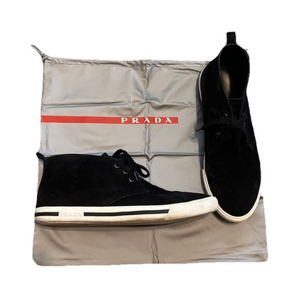 Vintage Prada Linea Rossa Sneaker Mens Shoes Black Suede Leather Sz 9.5 US 42 EU