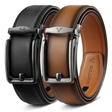 BULLIANT Men Ratchet Belt 2 Pack, Click Sliding Leather Belt Adjustable for G...