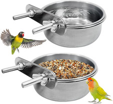 Stainless Steel Bowl Parrot Food Water Bowls with Clamp Holder Feeder Dish Cup