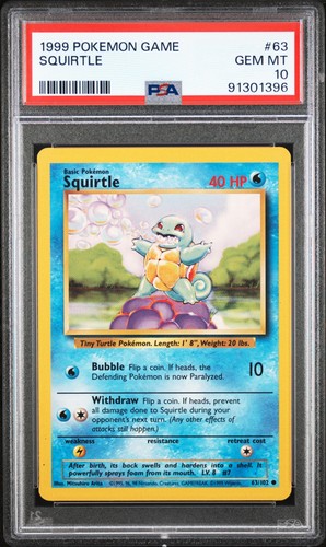1999 POKEMON BASE SET UNLIMITED #63 SQUIRTLE PSA 10