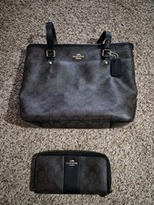 Coach Black/Brown Leather Purse With Matching Wallet