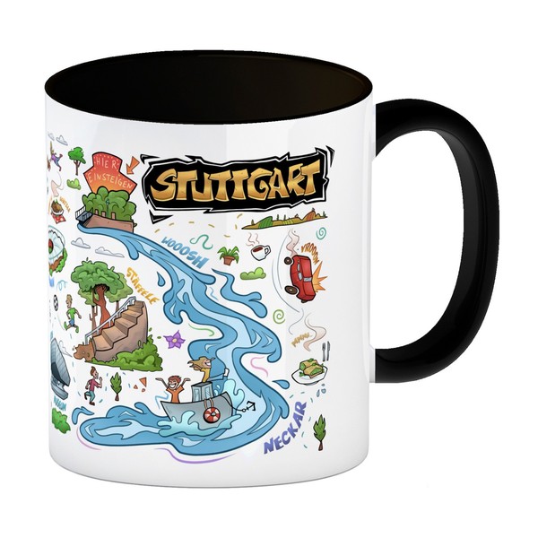 Stuttgart Pop Art Comic Kaffeebecher In Schwarz-image