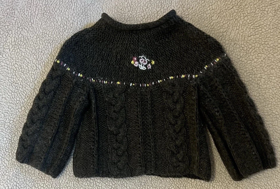 Cárdigan Suéter Catimini Niñas Talla 2T 86 23 Verde Oliva Mezcla Lana Bordado Foto 2 de 3