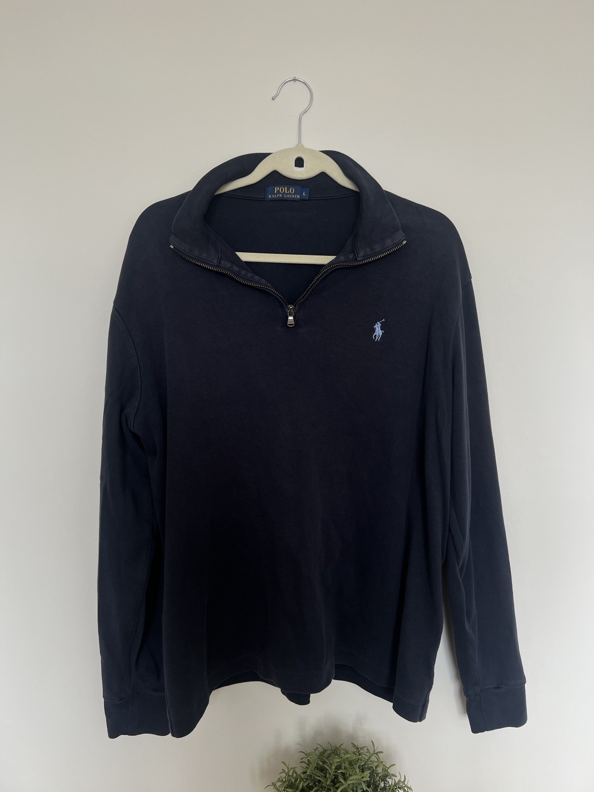 Maglione Felpa Ralph Lauren Quarter Zip Taglia Large Blu Pony