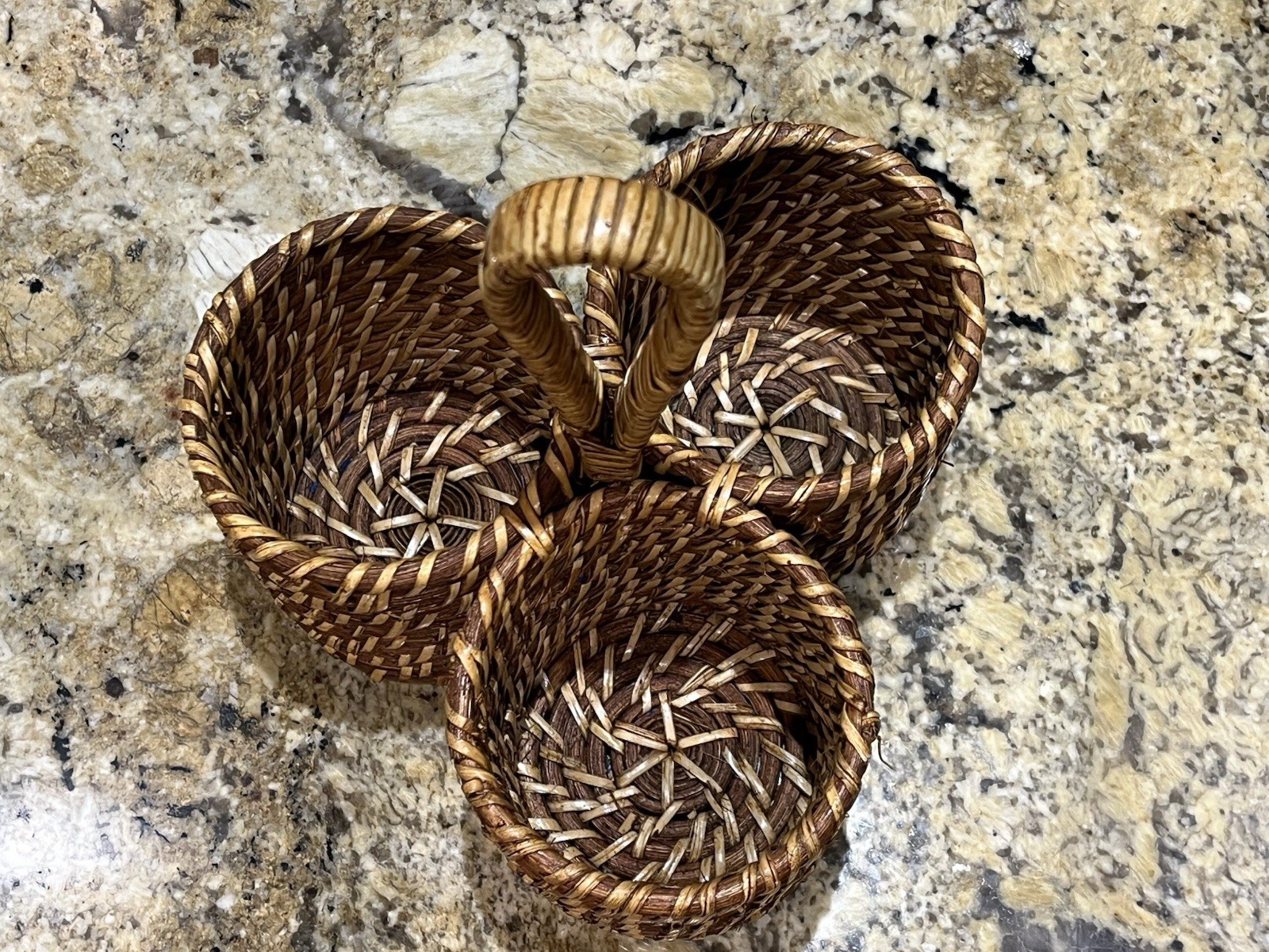 Vintage 3 Slot Rattan Woven Utensil Caddy  Natural