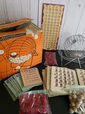 Vintage Lowe Bingo Set Metal Automatic Chute Cage Wooden Balls Cards Chips 