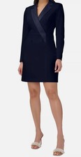 Adrianna Papell Women's Blue Tuxedo Long Sleeve Sheath Dress Size 14