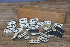 Early Antique Bone & Ebony Pinned Dominoes Wi...