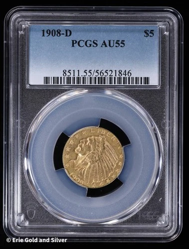1908-D $5 Indian Head Half Gold Eagle | PCGS AU 55