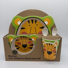 Kids Tableware Tiger Themed Bamboo Dinnerware 5 Piece Set Youth Toddler Plate