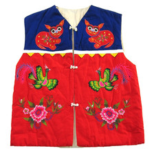 Vintage Chinese New Year Cotton Embroider Patch Frog Flower Bird Dragon Vest M-L