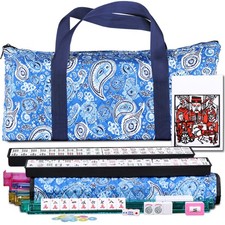 Complete Western Mahjong Set w/ 166 Tiles, 4 Racks & Blue Carry Bag