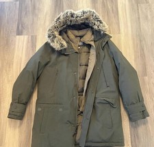 Michael Kors Mens Green Fur Hood Mid-Length P...