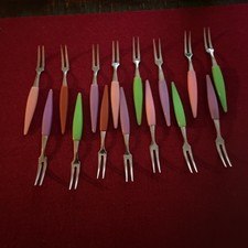 Vintage Cocktailgabeln / Partypieker Gabeln 60- 70 Jahre Bunte Kunstoffgriffe