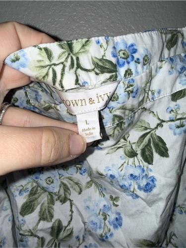 Crown & Ivy Blue Floral Cottagecore Puff Sleeve Dress Size Large 100% Cotton - Picture 4 of 6