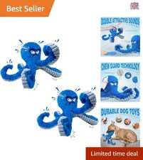 Large Dog Toy Blue Octopus Squeaky Crinkle Heavy Duty Plush Interactive