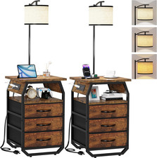 Floor Lamp with Table Set of 2 End Tables with Lamps Attached 3-Color Temperatur