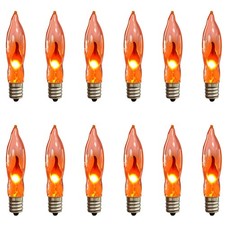 12PK C18 Flicker Flame Light Bulbs, E12 Candelabra Night Orange