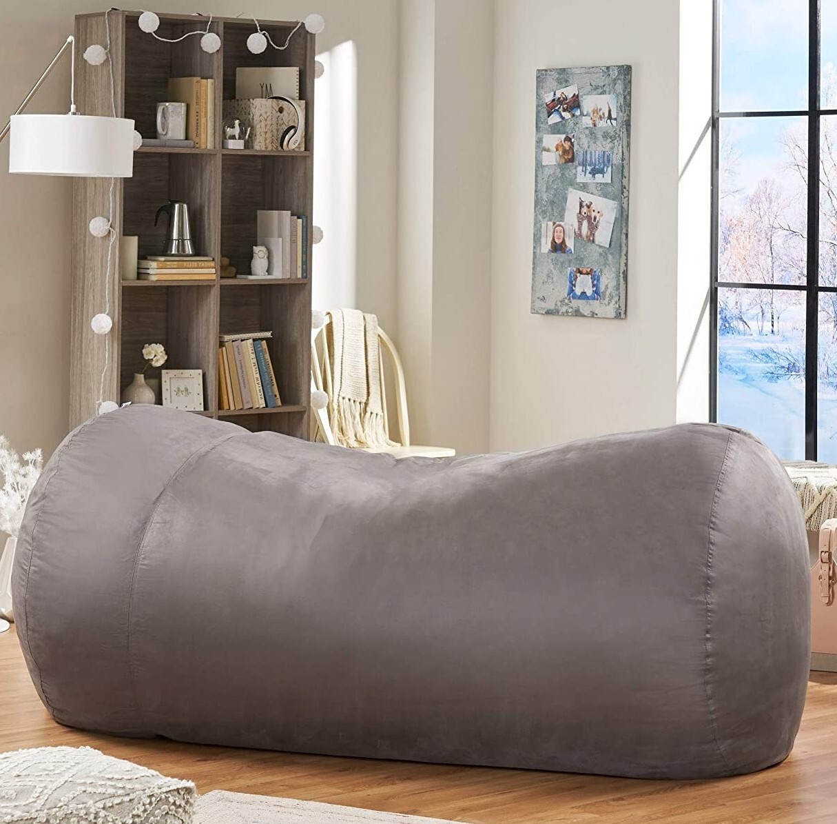 Large Bean Bag Chair Lounger Sofa Futon Gray Faux Suede Microfiber 7