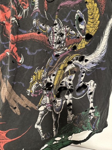 Vintage 1993 Liquid Blue T-Shirt Dragon Vs Knight All Over Print Sz L Trash - Picture 14 of 14