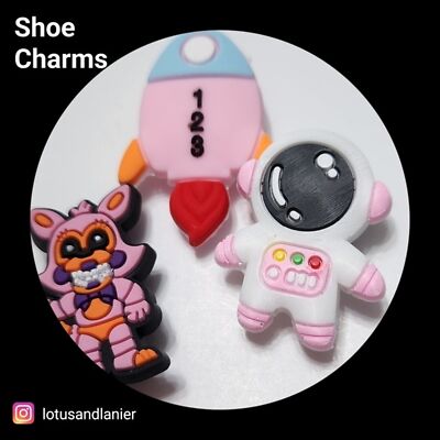 Shoe Charms ''Pink Space Ship/ Astronaut'' Charms Set of 3