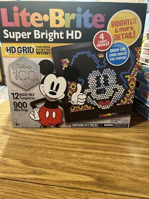 Lite-Brite Disney 100 Super Bright 12 High Def Templates 900 Mini Pegs ...