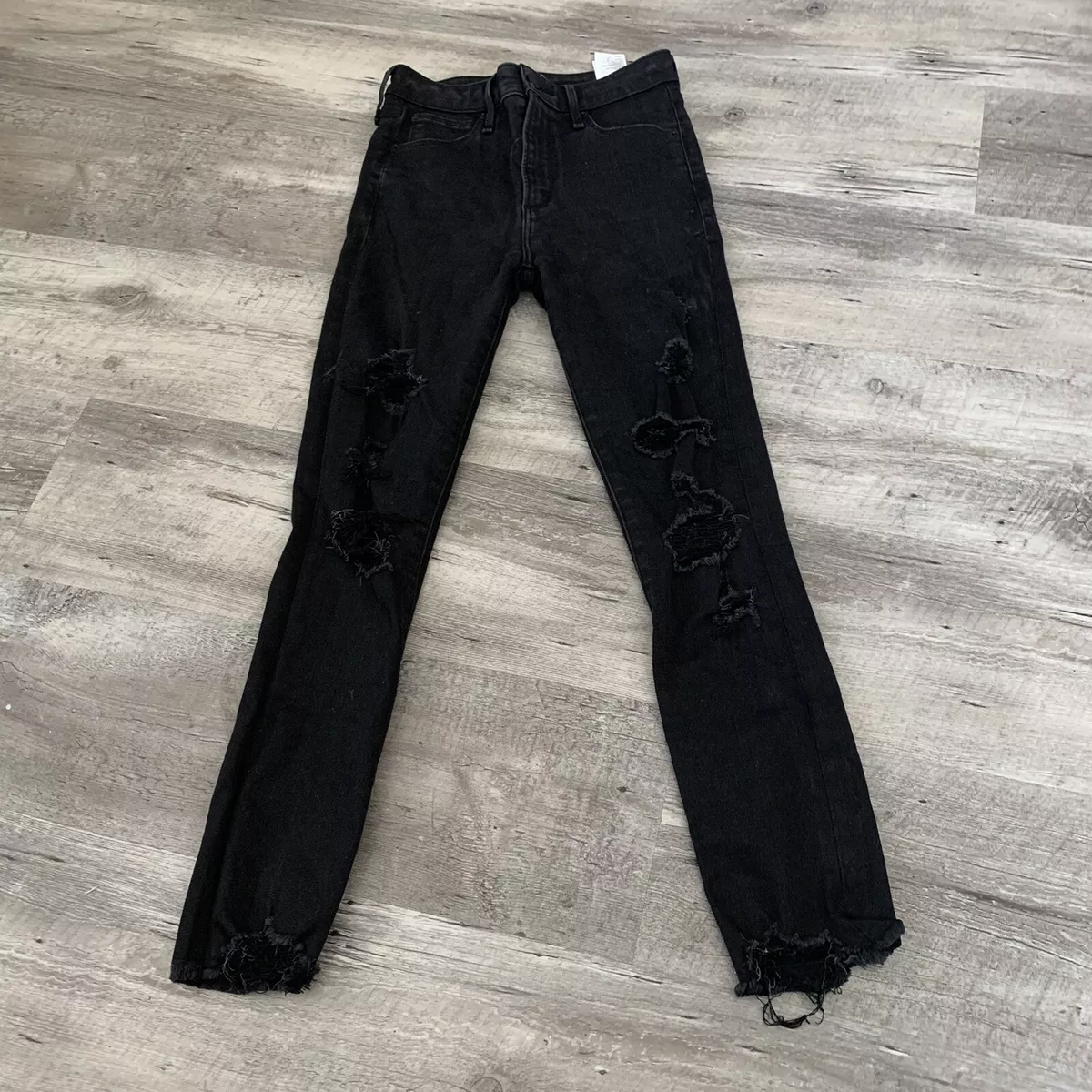 Abercrombie Fitch Womens 0 R Jeans Simone High Rise Ankle Black Distressed