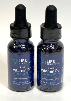 Pack of 2 - Life Extension Liquid Vitamin D3 50 mcg - 1 fl oz - NEW