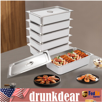 6 Pack Deep Stainless Hotel Steel Steam Table Pans Hotel Food Prep Pan Full-size